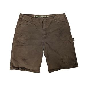 Dickies Shorts Mens 38 Carpenter Work Shorts Canvas Duck Brown Distressed S3M